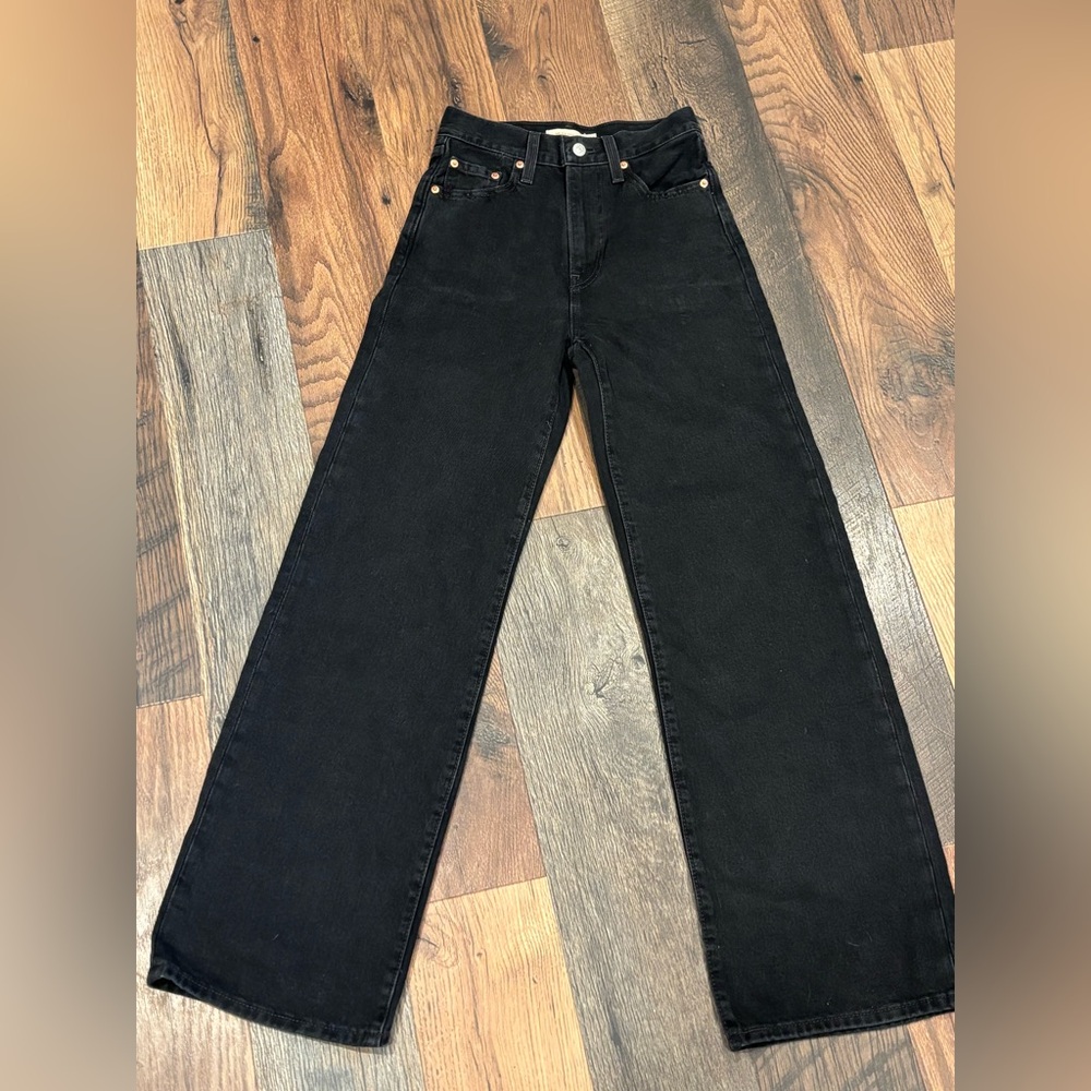 LEVI’S RIBCAGE WIDE LEG WOMEN'S JEANS BLACK 24W GREAT CONDITION - Picture 3 of 16